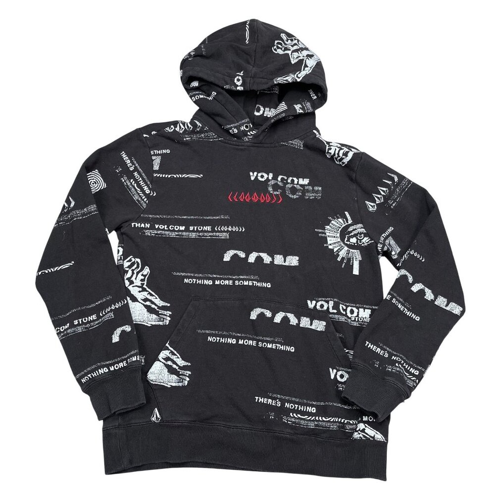Volcom Hoodie Mens Small Black True To This Graphic Pullover All Over Print